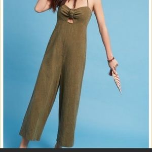 Anthropologie moss green halter jumpsuit